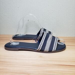 SM‎ New York Women's 9 Textile Stripe Slide Sandals Blue Coastal Nautical Beach